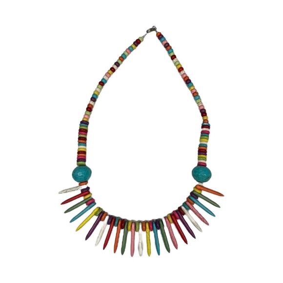 Vintage Rainbow Howlite Beaded Necklace Spike Confetti Funfetti Statement Funky - Picture 2 of 7